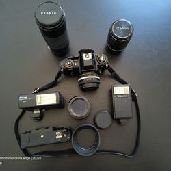 Nikon FG Camera With Multiple Lens And Accessories 