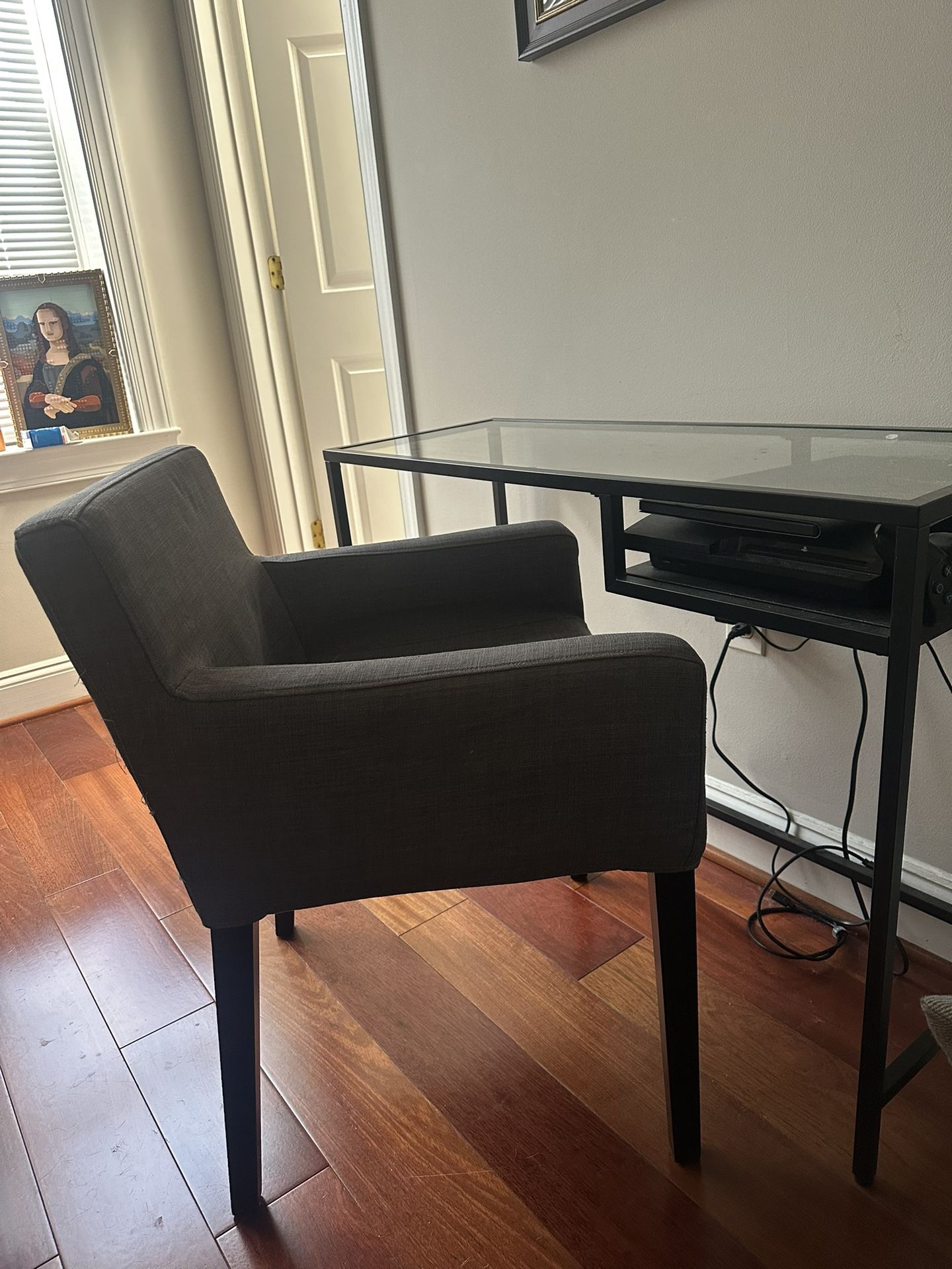 Glass Desk And Blue Chair