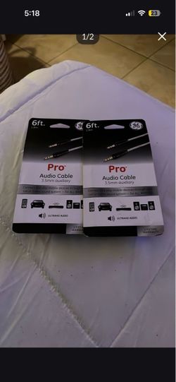 GE Pro 3.5mm Auxiliary Audio Cable 6ft – 2 Pack