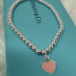 Tiffany & Co. Please Return to Tiffany Pink Heart Tag Beaded Bracelet 