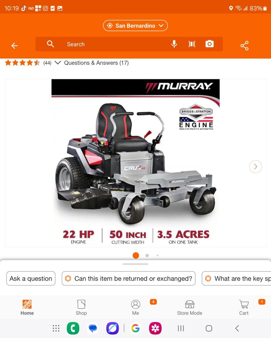 Murray
Cruz XD 50 in. 22.0 HP 724cc EXi2200 Series Briggs and
Stratton Engine Dual Hydrostatic Drive Gas Zero Turn
Mower