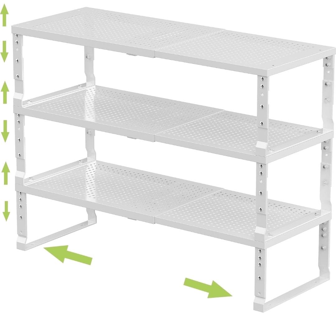 Expandable Adjustable Stackable Kitchen Organizer, Spice Rack,Metal Pantry Storage Shelves Rack,Counter Shelf for Cabinets, Countertop, Cupboard(3 Pac