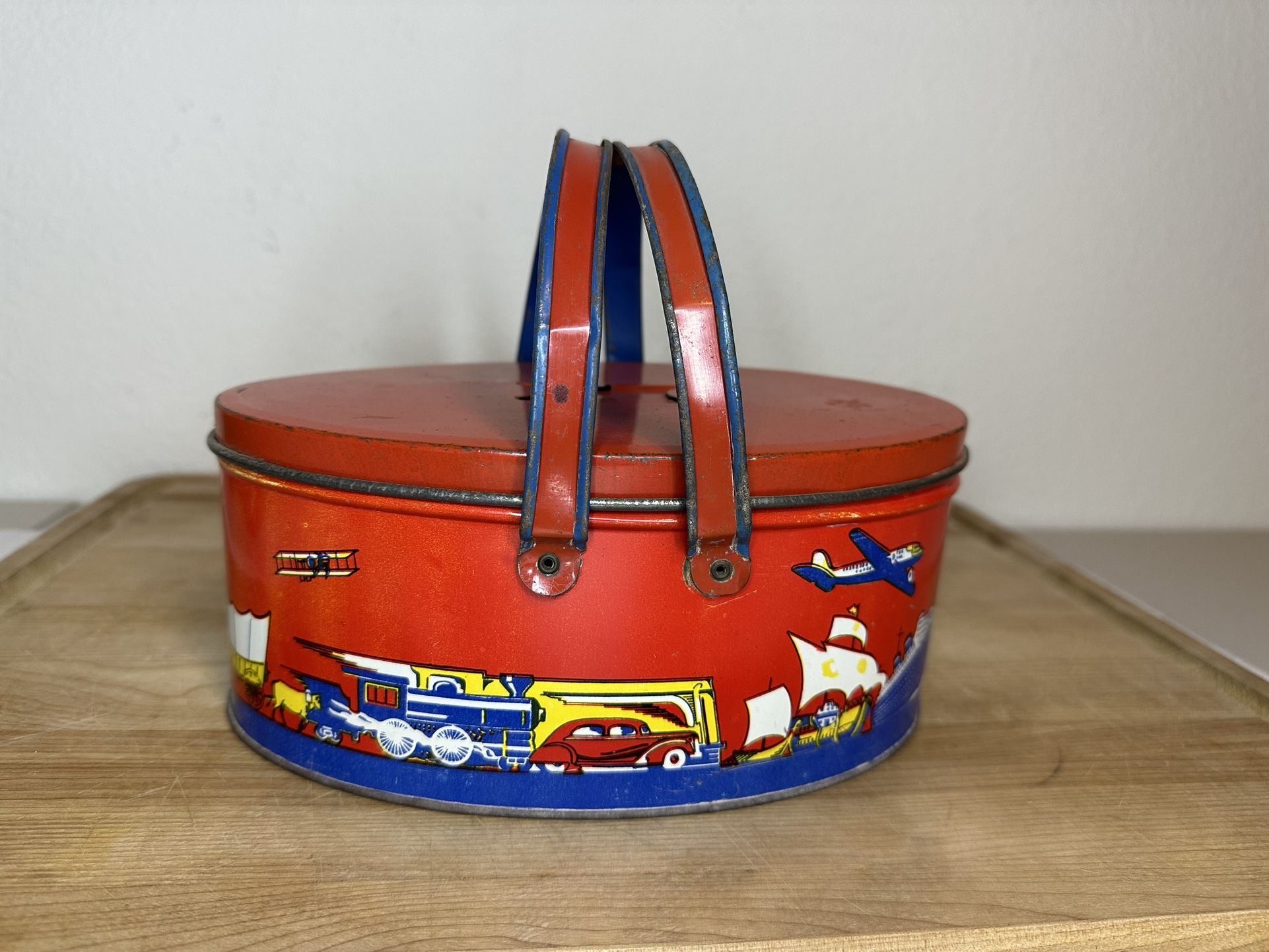 Ohio Art Transportation Lunch Pail Box w Insert #49 Tin Lithograph 1930s Vintage