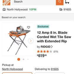 Ridgid 8” Wet Tile Saw 