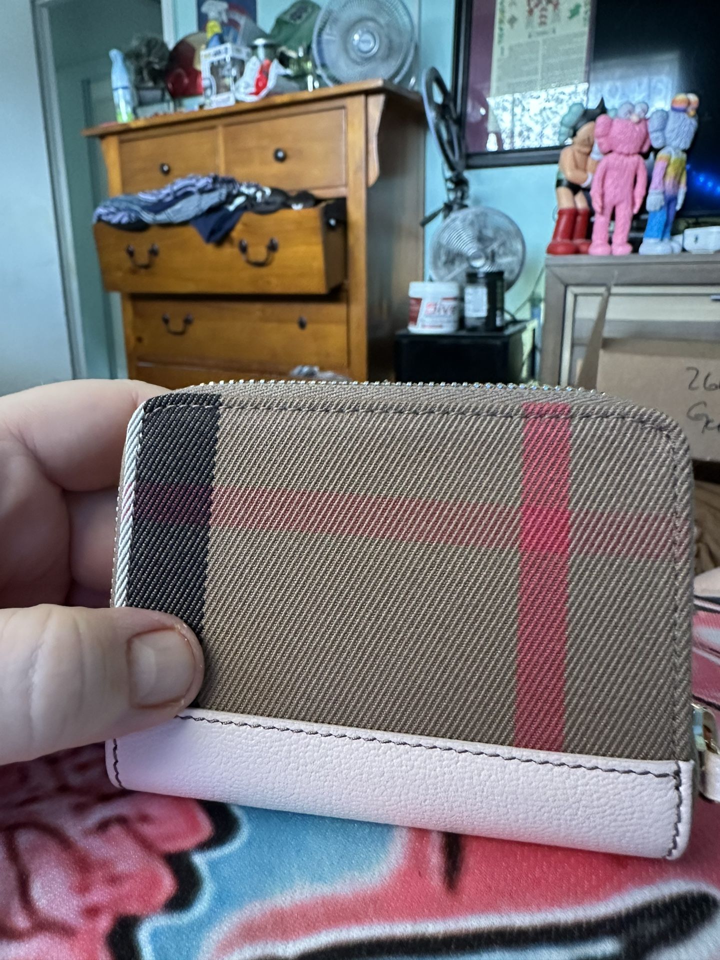 Burberry Plaid Denim And leather Bifold Wallet
