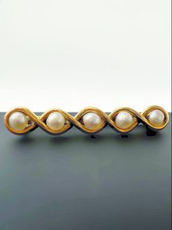 Vintage 13k solid yellow gold 0.6CTW Natural Pearl wave infinity brooch