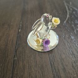 Garden Rabbit Glass Figurine Baron| Handcrafted Bunny with Purple Rose
