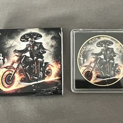  2023 Mexico Libertad  Ghost Rider  1 oz Silver finished in 24 kt Gold & Color  Limited to 100 Coins Worldwide!