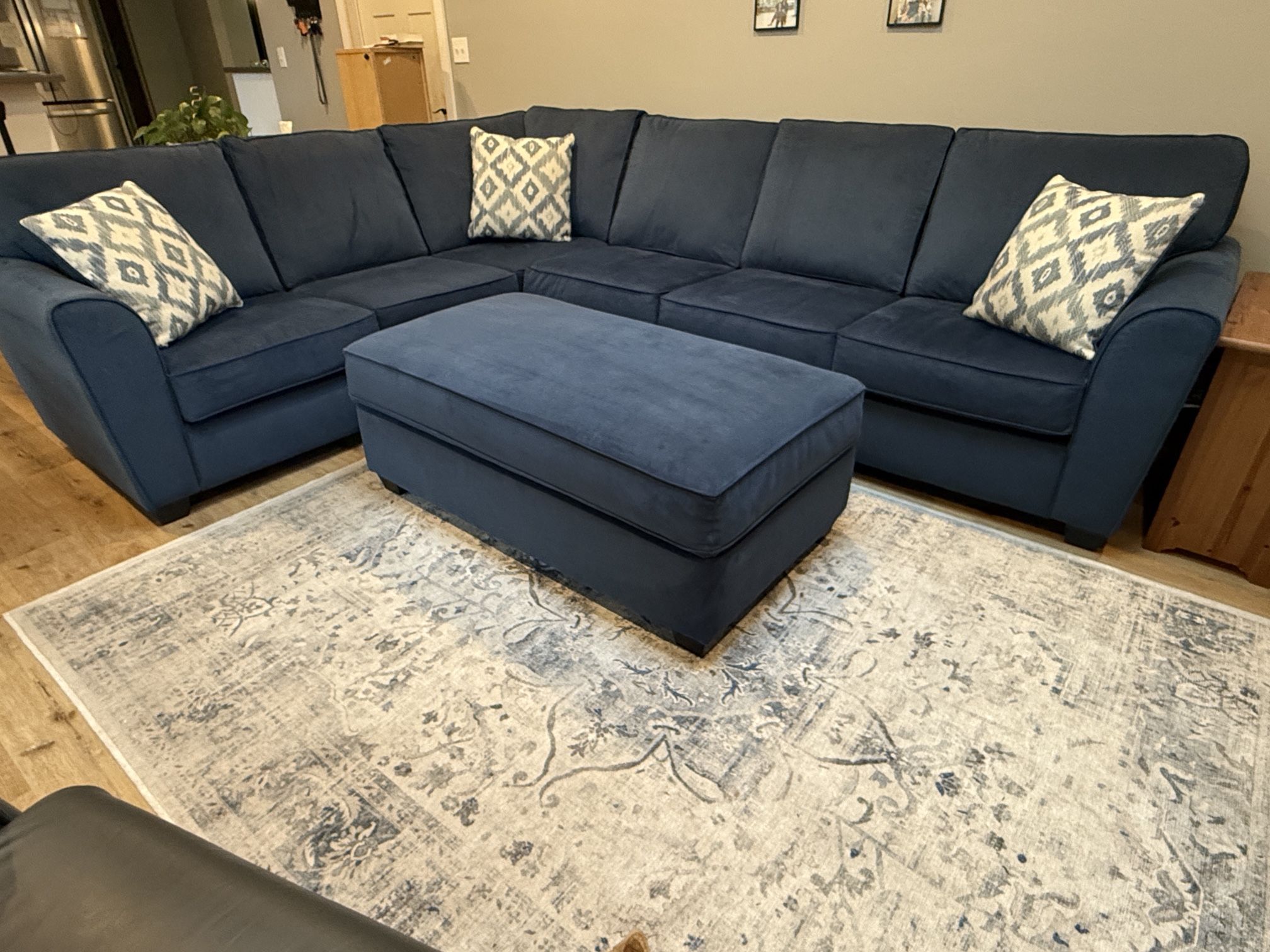 Blue Sectional Sofa With Ottoman