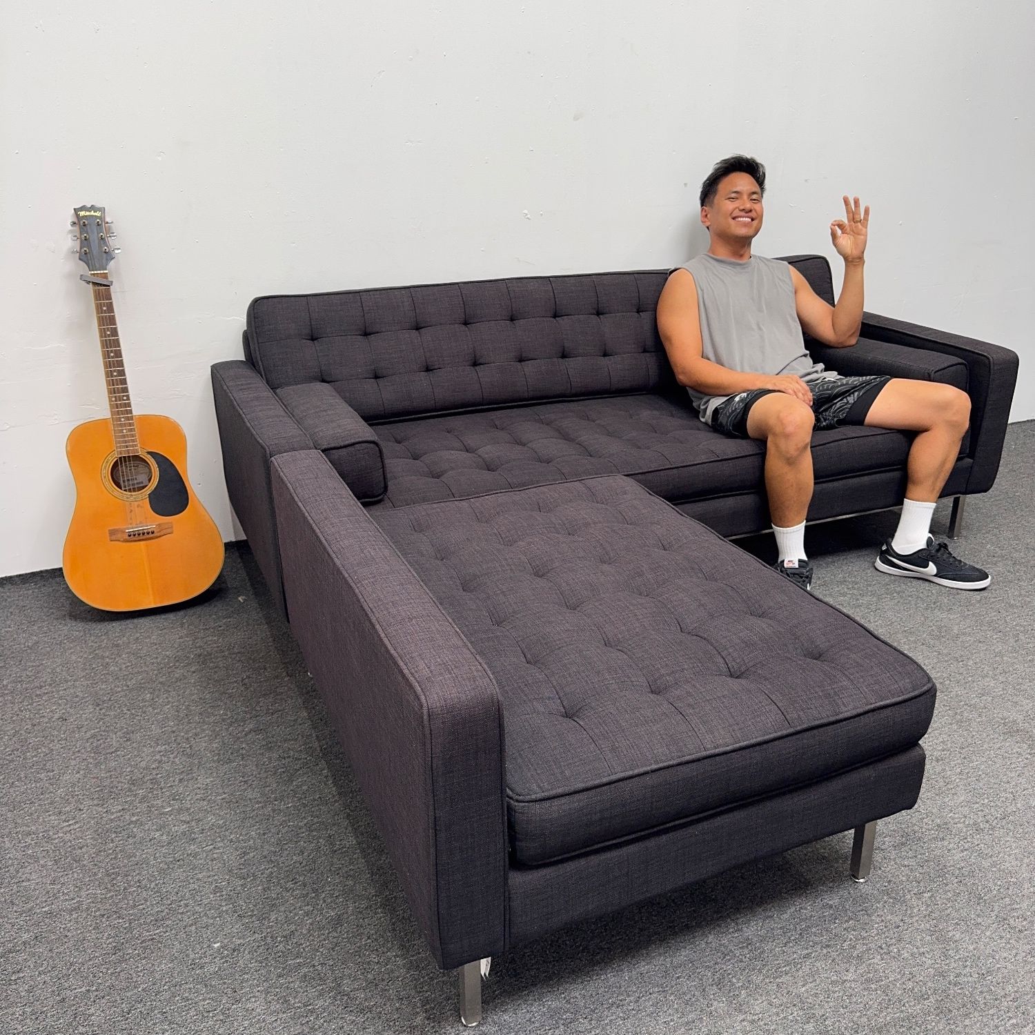 Gus Modern Spencer Sectional Sofa - Black / Dark Gray - Can Deliver