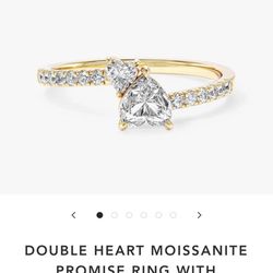 DOUBLE HEART MOISSANITE PROMISE RING WITH SIDESTONES
