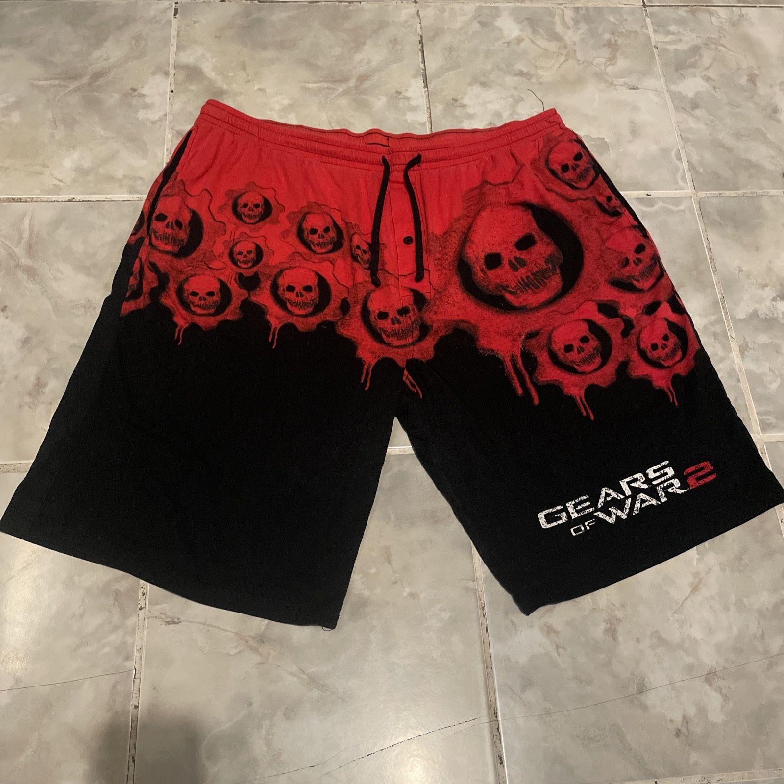 Y2K Gears Of War 2 Mens Video Game Fabric Shorts With Drawstring Size XL