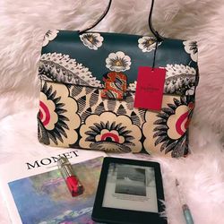 Valentino Garavani Leather Floral- Print Tote Bag