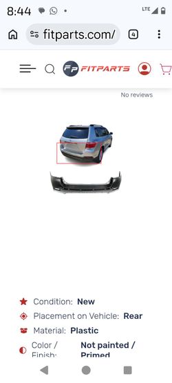 2011 through 2013 Toyota Highlander rear bumper cover