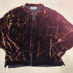 Vintage Chicos JACKET Soft-VELOUR Patchwork Brown Gold SILK /Rayon