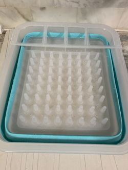 Foldable Silicon Sea Foam Blue Dish Drainer and Small Silicon Mat 