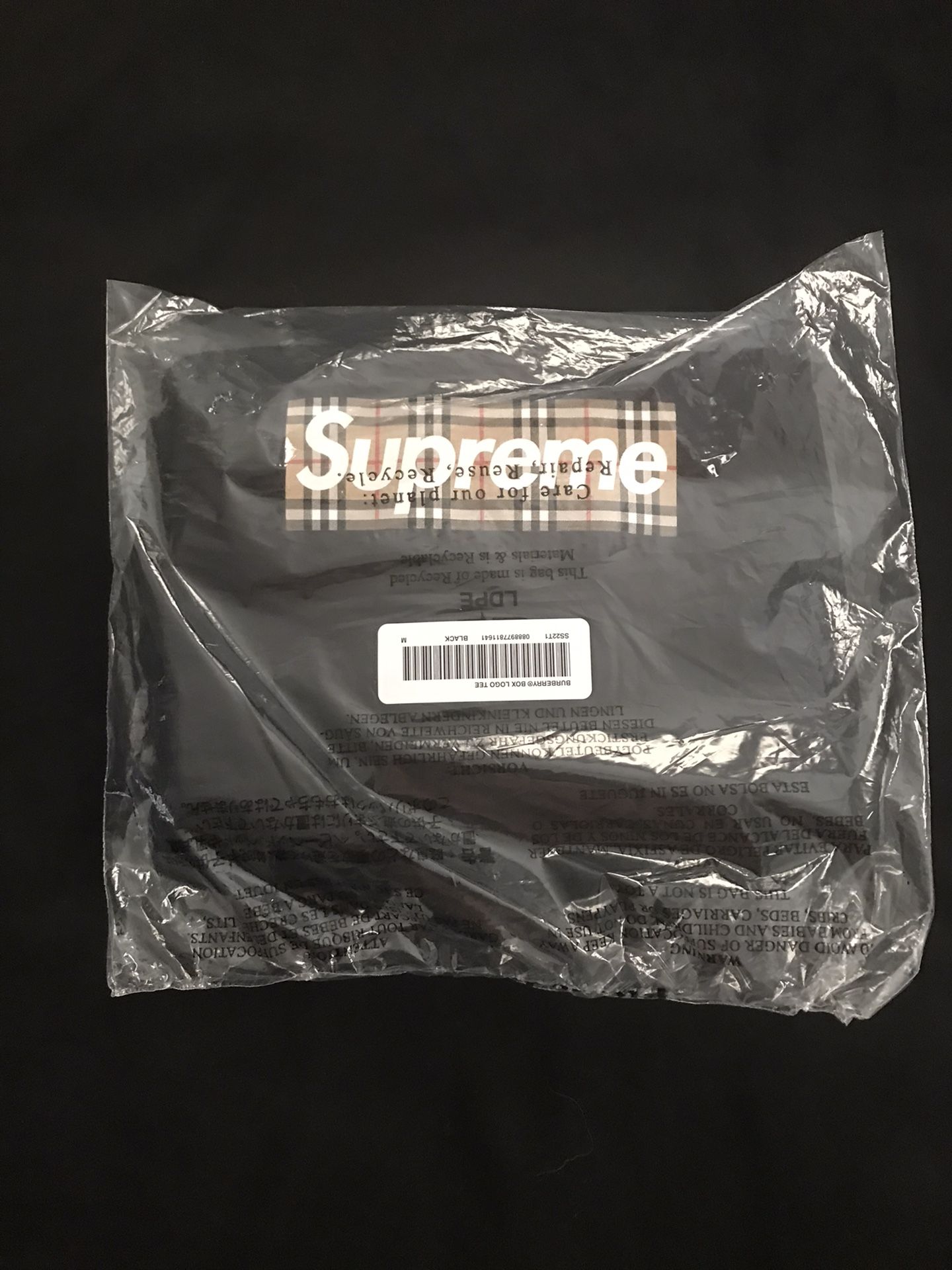 Supreme Burberry Box Logo Tshirt Black Size Med