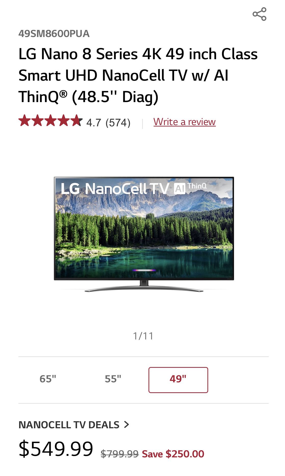 LG Nano Cell 49in Smart TV