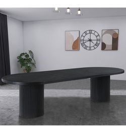 Large Extendable Oval Dining Table Black Oak, Free Delivery ✅ Oval Dining Table With Leaf Extentions Double Pedestal , Modern Black Oval Table 