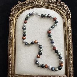 Sterling Silver Dyed ~9-10mm Multi Color Pearl Necklace ~18"
