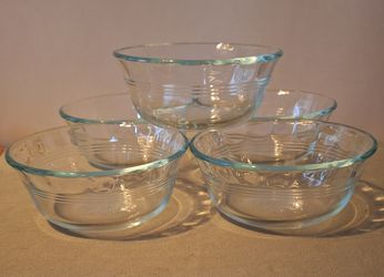 Vintage Pyrex 464 10oz Clear Glass Custard Cups - Set of 4 + 1 Free Bonus Prep Cup