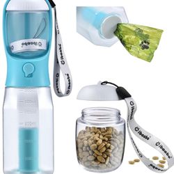 Dog Water Bottle with Food Container & Poop Bag Holder, Travel Water Bowl, Portable Pet Dispenser, Dog Stuff Accessories Items, Puppy Essentials Neces