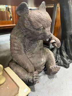 Large Bronze Seated Bear Sculpture 27” Tall Wildlife Garden Statue