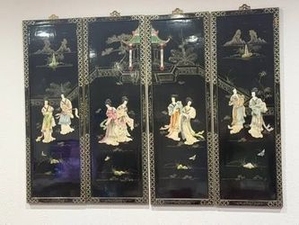 Chinese Mother-of-Pearl Inlaid Black Lacquer Wall Panels