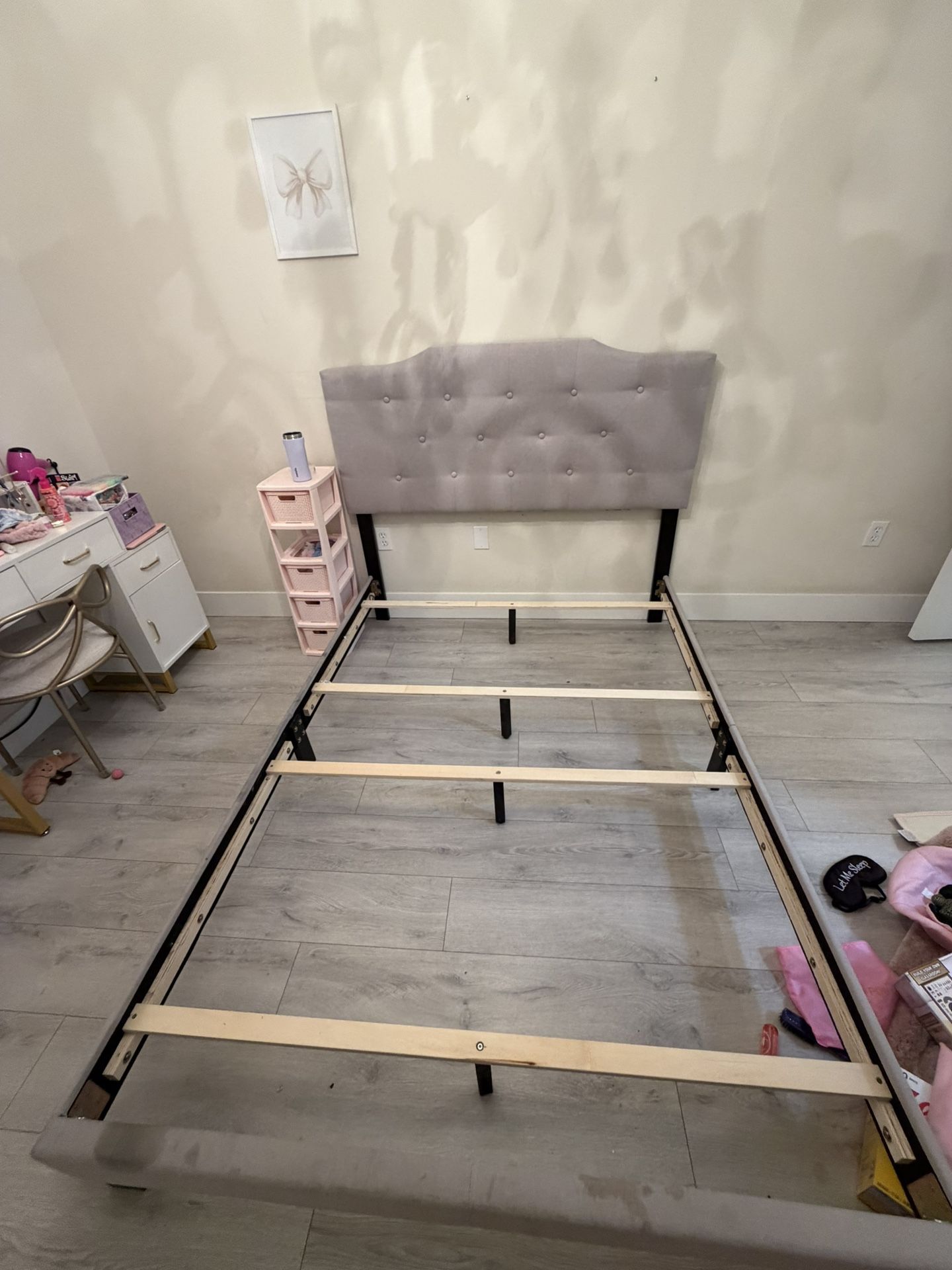 Full Upholstered Bed Frame With Mattress And Box Spring