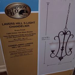 Hampton Bay 3 Light Chandelier  - Brand New , Never Out Of  Box