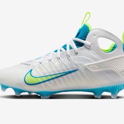 Nike Huarache 9 Elite Mid LAX SE Lacrosse-White/Vivid Blue/Volt Men’s 11.5