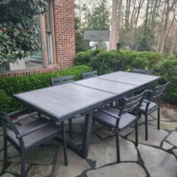 Modern Ceramic Tile Outdoor Extension Dining Table 6 Armchairs W Cushions  38in x 99.5in