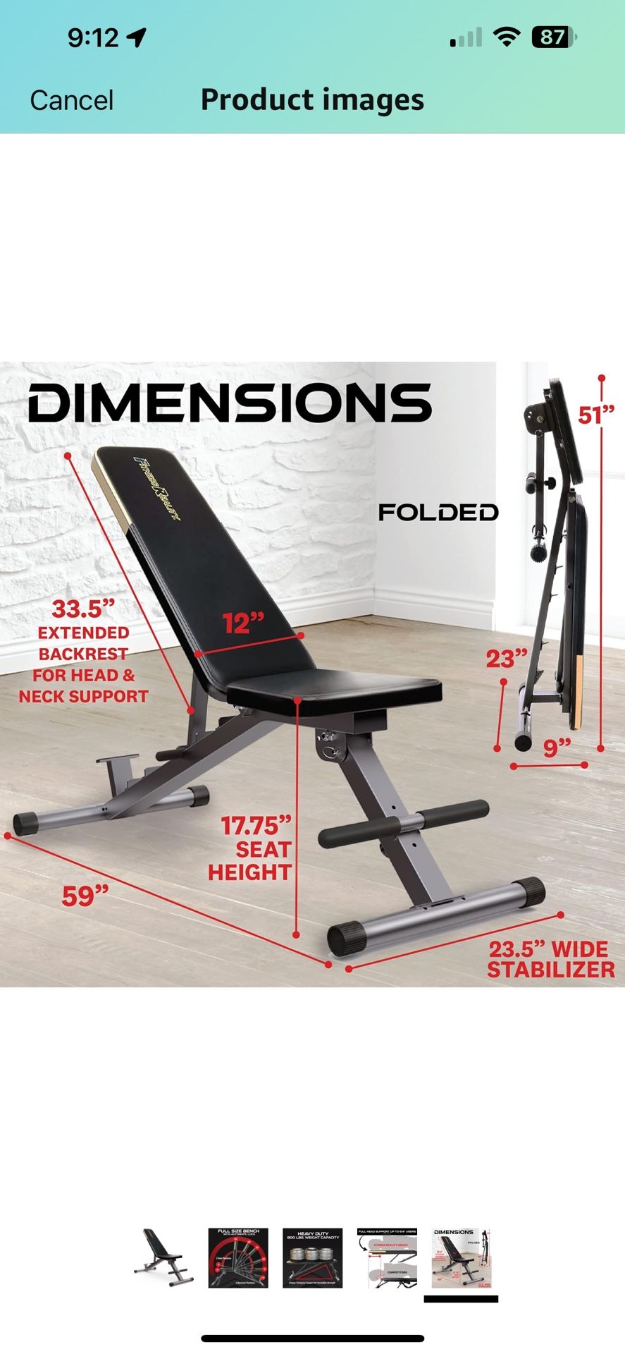 Fitness Reality Upgraded Weight Bench with 40 lb dumbbell set (20 lb each)