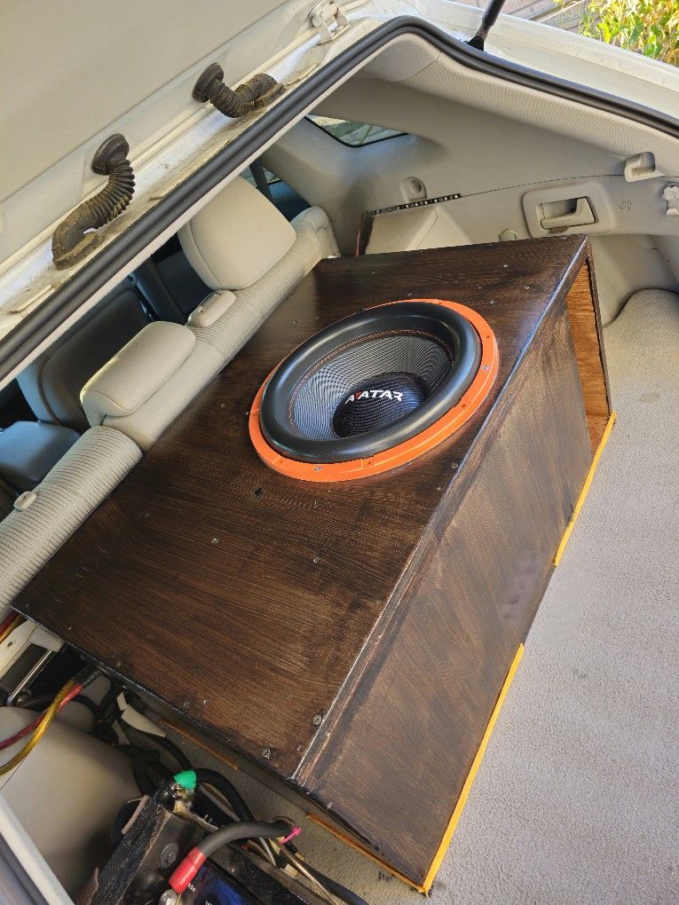 moving sale 15 inch custom subwoofer box enclosure with deaf bonce avatar svl subwoofer dual 2ohm