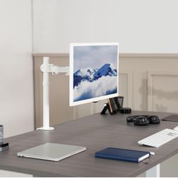 Brand New VIVO Single Monitor Arm Desk Mount, Screens up to 32 inch Regular or 38 inch Ultrawide, Adjustable with C-Clamp and Grommet Base White - A35