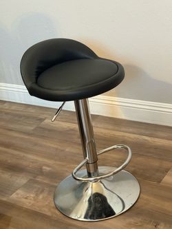Adjustable Bar Stool Black Faux Leather Chrome
