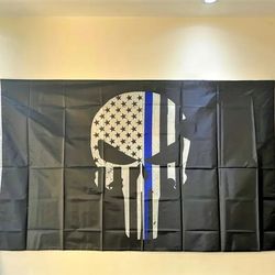 New 3x5 Punisher Skull Thin Blue Line Flag.  SHIPPING AVAILABLE 