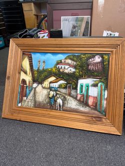 Vintage Wall Art & Heavy Frame Lot3 Pieces Art (3D Relief, Mountain Scene, Large Map)
