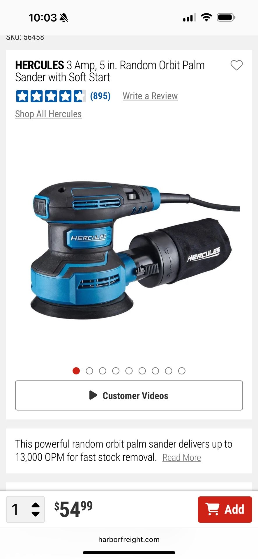 Hercules Palm Sander Includes 60 Grit Sand Disk