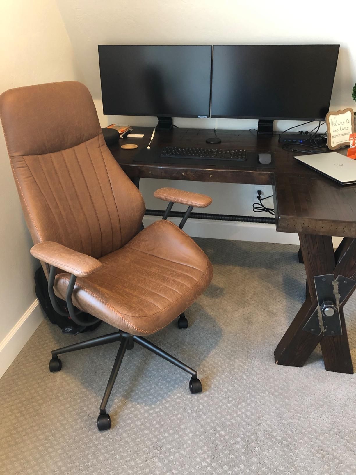 Ergonomic Suede Office Chair – High Back w/ Lumbar Support (Brown)
