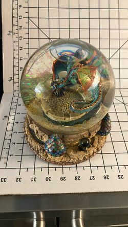 Vintage Fantasy Wizard And Dragon Musical Snow Globe