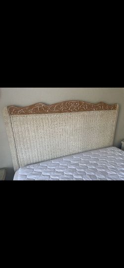 9 Piece Jamaican White Wash Wicker Queen Bedroom Set