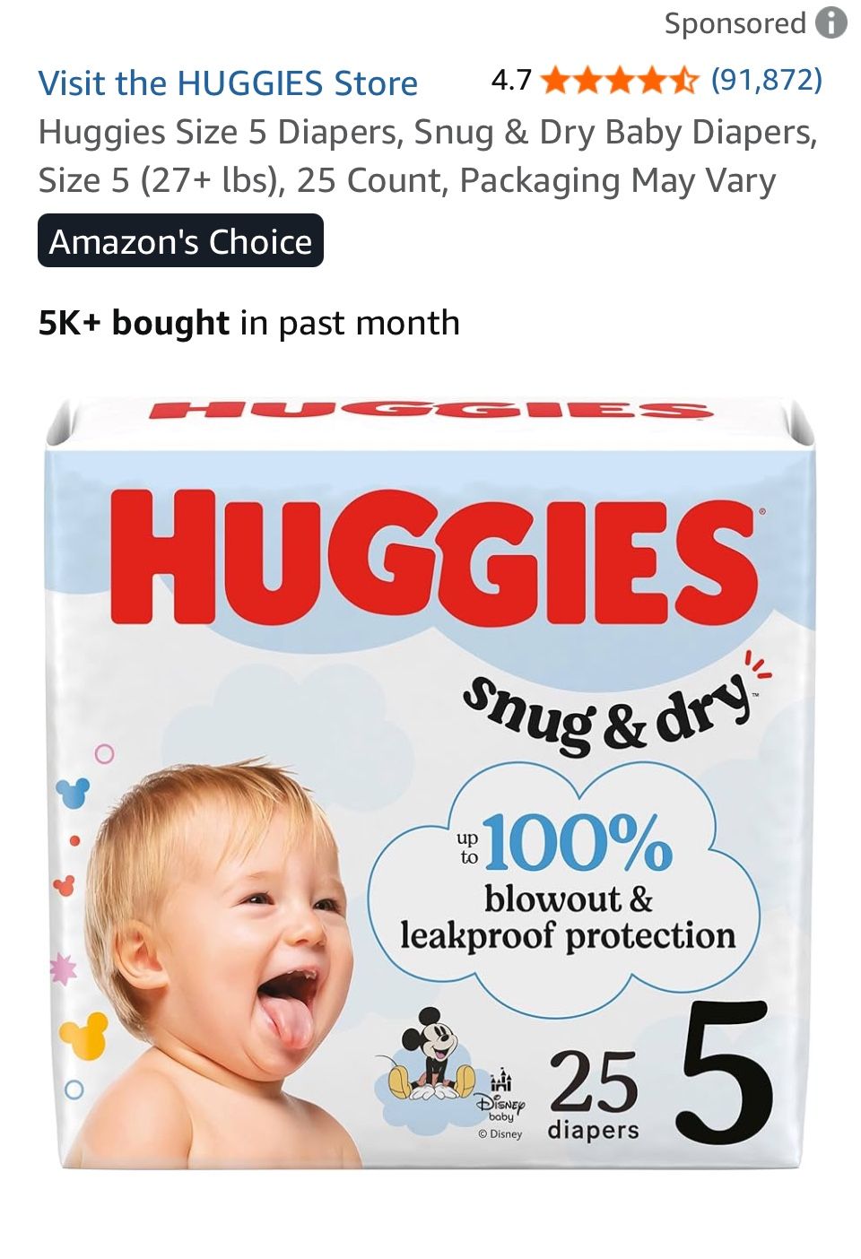 HUGGIES Snug & dry 25 diapers