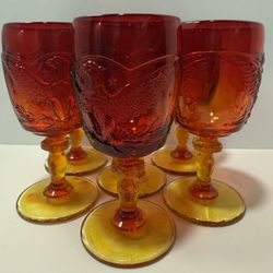Set of 6 Vintage Amberina American Eagle & Stars Goblets – Patriotic Glass