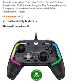 GameSir Kaleid Wired Controller for Xbox Series X|S, Xbox One,Windows 10/11 & Steam, Plug and Play Gaming Gamepad, Transparent Video Game Controller w