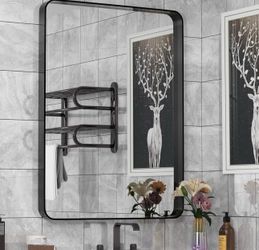 Black Framed Bathroom Mirrors,36x24 Inch Matte Metal Wall Mounted Mirrors for Bathroom Vanity,Horizontal or Vertical Install,Rectangle Black