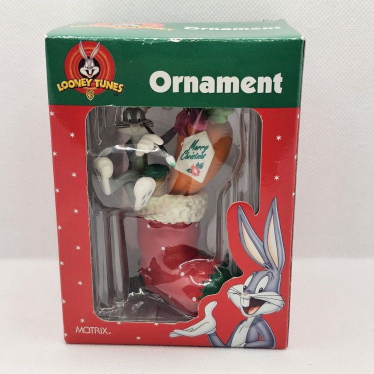 New Bugs Bunny Carrot Stocking Santa Christmas Ornament 1998 Looney Tunes Paint
Brand new, never displayed
Looney Tunes by Matrix
Box has some we
