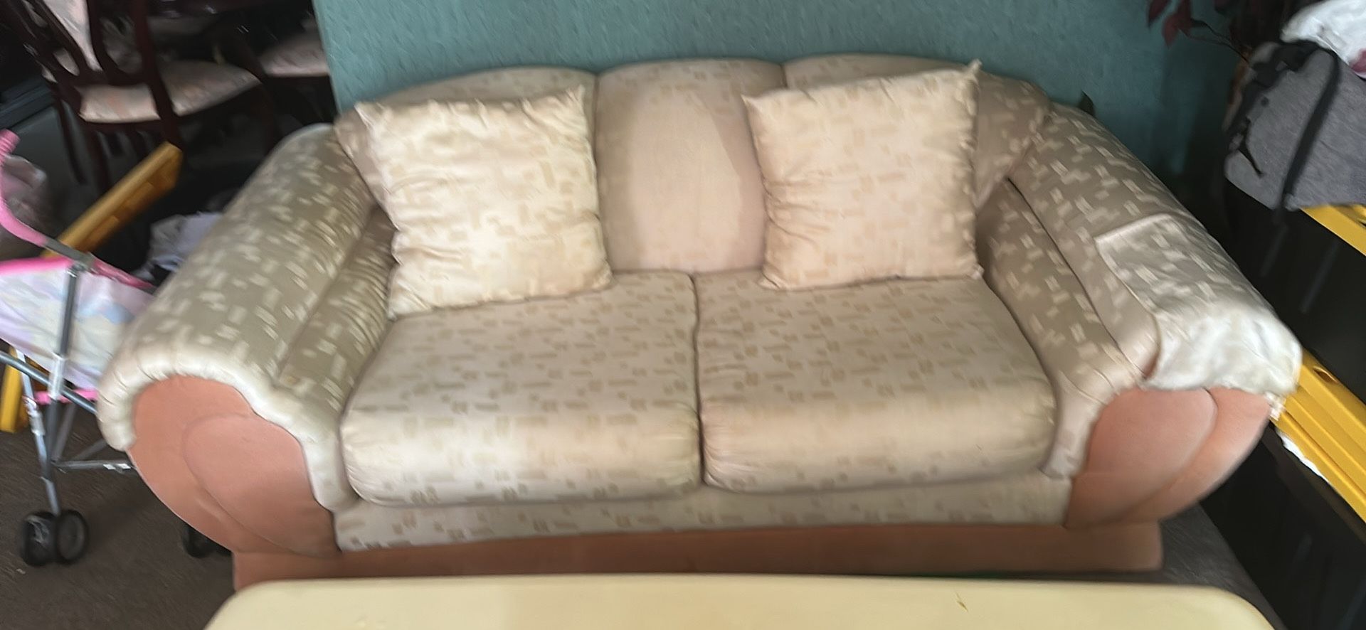 Pink SATIN COUCH (AKA COLOR) with pink lamp