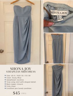 SHONA JOY Strapless Dusty Blue Midi Dress – Size US 6 / AUS 10