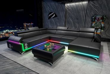 Modern Black LED Sectional + Light-Up Table – Ultimate Entertainment Set 🎮✨